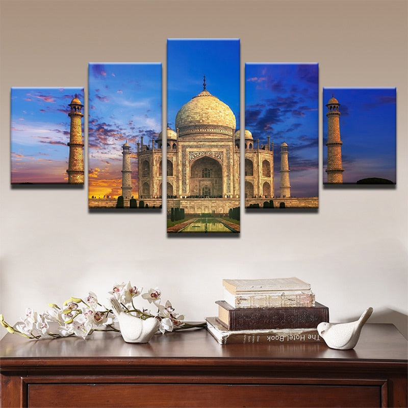 Modular Canvas Wall Art Pictures HD Prints Poster Unframed 5 Pieces Taj Mahal Sky Landscape Pictures For Living Room Home Decor